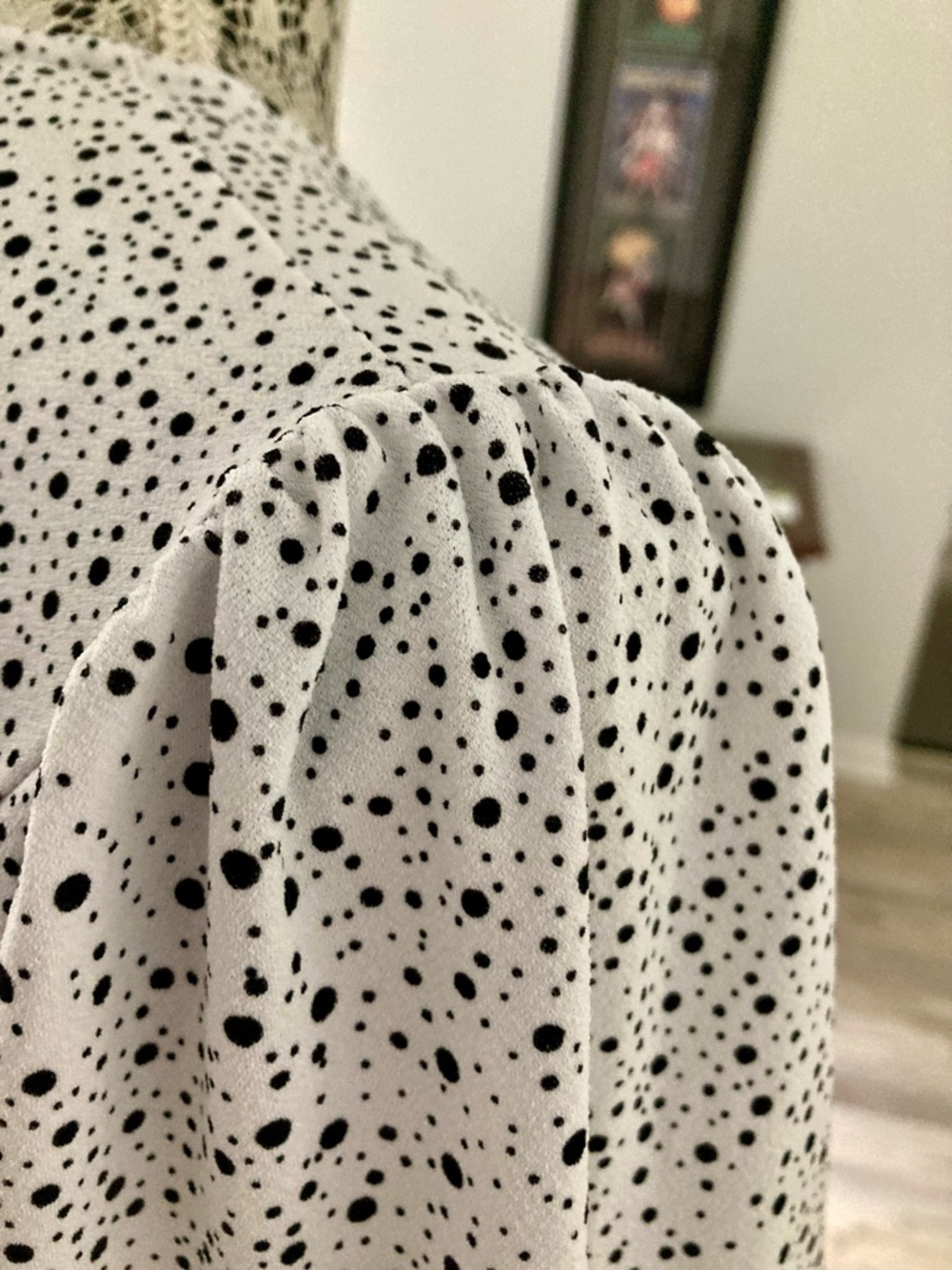 Adrianna Papell White V-Neck Short Sleeve Top with Black Dot Print
